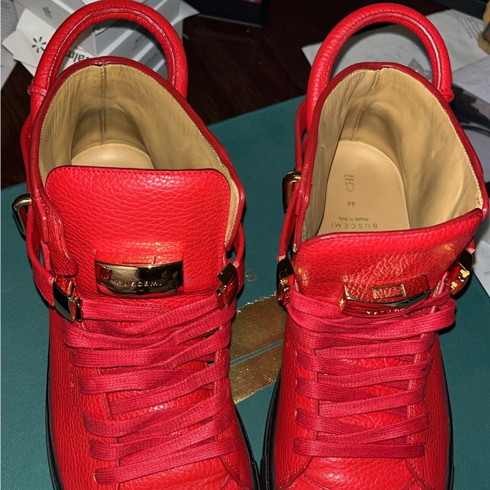 Buscemi Red Leather High-Top Sneakers